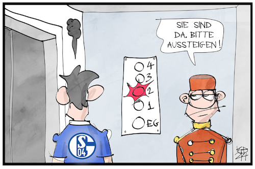 Cartoon: Schalke steigt ab (medium) by Kostas Koufogiorgos tagged karikatur,koufogiorgos,illustration,cartoon,schalke,abstieg,fussball,bundesliga,sport,karikatur,koufogiorgos,illustration,cartoon,schalke,abstieg,fussball,bundesliga,sport