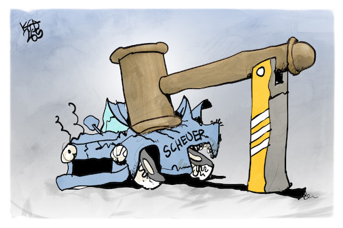 Cartoon: Scheuer vor Gericht (medium) by Kostas Koufogiorgos tagged karikatur,koufogiorgos,scheuer,gericht,hammer,auto,maut,karikatur,koufogiorgos,scheuer,gericht,hammer,auto,maut