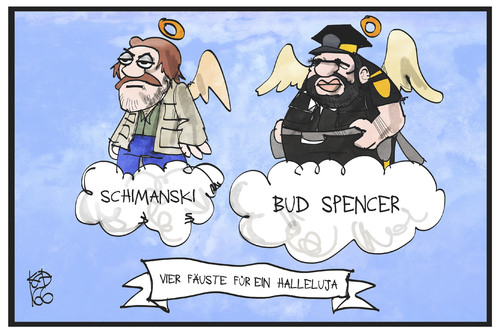 Cartoon: Schimanski und Bud Spencer (medium) by Kostas Koufogiorgos tagged karikatur,koufogiorgos,illustration,cartoon,götz,george,bud,spencer,carlo,pedersoli,schauspieler,filmrolle,schimanski,tatort,fäuste,halleluja,himmel,paradies,filmtitel,kult,karikatur,koufogiorgos,illustration,cartoon,götz,george,bud,spencer,carlo,pedersoli,schauspieler,filmrolle,schimanski,tatort,fäuste,halleluja,himmel,paradies,filmtitel,kult