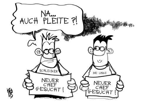 Cartoon: Schlecker und die Linke (medium) by Kostas Koufogiorgos tagged schlecker,linke,partei,bankrott,pleite,chef,vorsitz,insolvenz,wirtschaft,politik,karikatur,kostas,koufogiorgos,schlecker,linke,bankrott,partei,insolvenz