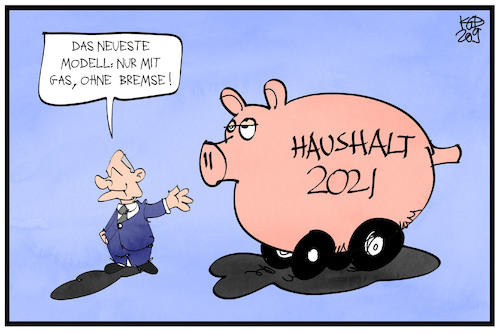 Cartoon: Schulden-Haushalt (medium) by Kostas Koufogiorgos tagged karikatur,koufogiorgos,illustration,cartoon,haushalt,schulden,schuldenbremse,gas,sparschwein,etat,2021,scholz,karikatur,koufogiorgos,illustration,cartoon,haushalt,schulden,schuldenbremse,gas,sparschwein,etat,2021,scholz