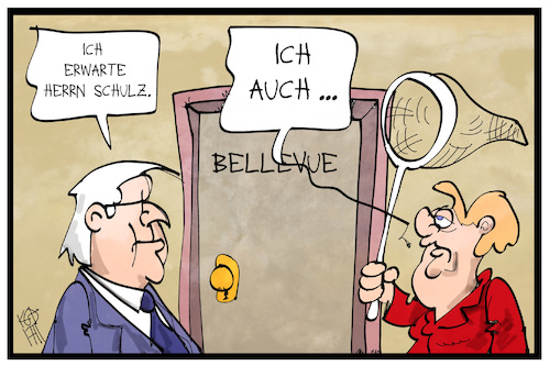 Cartoon: Schulz bei Steinmeier (medium) by Kostas Koufogiorgos tagged karikatur,koufogiorgos,illustration,cartoon,schulz,steinmeier,bundespräsident,merkel,spd,groko,fangen,bellevue,politik,karikatur,koufogiorgos,illustration,cartoon,schulz,steinmeier,bundespräsident,merkel,spd,groko,fangen,bellevue,politik