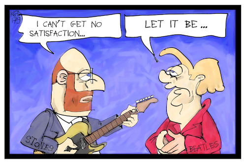 Cartoon: Schulz und Merkel (medium) by Kostas Koufogiorgos tagged karikatur,koufogiorgos,illustration,cartoon,schulz,merkel,stones,beatles,musik,politik,karikatur,koufogiorgos,illustration,cartoon,schulz,merkel,stones,beatles,musik,politik