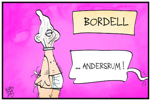 Cartoon: Schutzmaßnahmen im Bordell (medium) by Kostas Koufogiorgos tagged karikatur,koufogiorgos,illustration,cartoon,bordell,kondom,mundschutz,maske,maskenpflicht,sexarbeit,prostitution,freier,kunde,karikatur,koufogiorgos,illustration,cartoon,bordell,kondom,mundschutz,maske,maskenpflicht,sex,sexarbeit,prostitution,freier,kunde