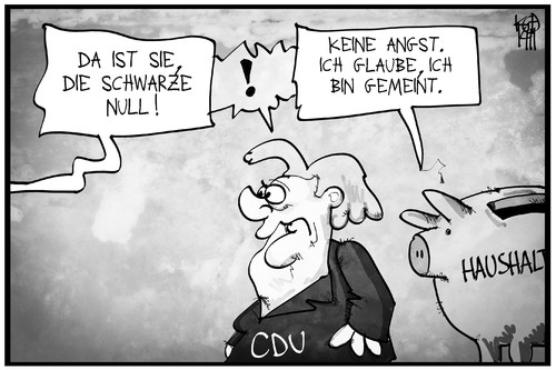 Cartoon: Schwarze Null (medium) by Kostas Koufogiorgos tagged cartoon,illustration,koufogiorgos,karikatur,geld,wirtschaft,beleidigung,haushalt,sparschwein,merkel,null,schwarz,cdu,bundeskanzlerin,politik,karikatur,koufogiorgos,illustration,cartoon,null,merkel,sparschwein,haushalt,beleidigung,wirtschaft,geld,politik,bundeskanzlerin,cdu,schwarz