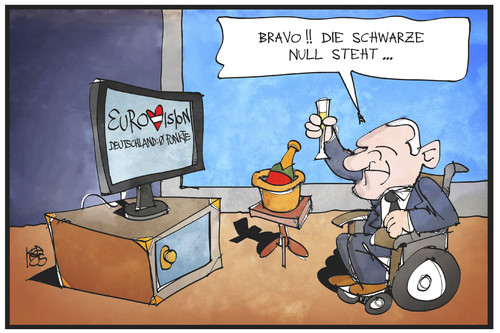 Cartoon: Schwarze Null (medium) by Kostas Koufogiorgos tagged karikatur,koufogiorgos,illustration,cartoon,schaeuble,esc,eurovision,song,contest,fernsehen,musik,null,wirtschaft,haushalt,finanzminister,europa,karikatur,koufogiorgos,illustration,cartoon,schaeuble,esc,eurovision,song,contest,fernsehen,musik,null,wirtschaft,haushalt,finanzminister,europa