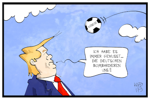 Cartoon: Schweinsteiger und Trump (medium) by Kostas Koufogiorgos tagged karikatur,koufogiorgos,illustration,cartoon,trump,schweinsteiger,chicago,usa,fussball,bombardierung,sport,verschwörungstheorie,krieg,konflikt,angriff,karikatur,koufogiorgos,illustration,cartoon,trump,schweinsteiger,chicago,usa,fussball,bombardierung,sport,verschwörungstheorie,krieg,konflikt,angriff