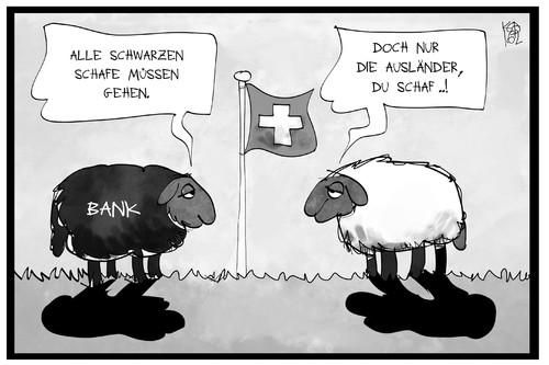 Cartoon: Schweizer schwarze Schafe (medium) by Kostas Koufogiorgos tagged karikatur,koufogiorgos,illustration,cartoon,ausschaffung,schaf,bank,ausländer,banker,kriminalität,ausweisung,abschiebung,wirtschaft,schweiz,referendum,volksentscheid,karikatur,koufogiorgos,illustration,cartoon,ausschaffung,schaf,bank,ausländer,banker,kriminalität,ausweisung,abschiebung,wirtschaft,schweiz,referendum,volksentscheid