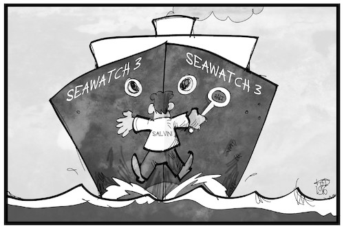 Cartoon: Seawatch 3 (medium) by Kostas Koufogiorgos tagged karikatur,koufogiorgos,illustration,cartoon,hoheitsgewässer,italien,salvini,flüchtlingshilfe,asylpolitik,schiff,mittelmeer,karikatur,koufogiorgos,illustration,cartoon,hoheitsgewässer,italien,salvini,flüchtlingshilfe,asylpolitik,schiff,mittelmeer