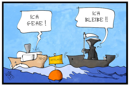 Cartoon: Seenotretter (medium) by Kostas Koufogiorgos tagged karikatur,koufogiorgos,illustration,cartoon,mittelmeer,ngo,schiff,rettung,flüchtlinge,tod,sensenmann,karikatur,koufogiorgos,illustration,cartoon,mittelmeer,ngo,schiff,rettung,flüchtlinge,tod,sensenmann