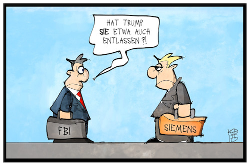 Cartoon: Siemens (medium) by Kostas Koufogiorgos tagged karikatur,koufogiorgos,illustration,cartoon,siemens,fbi,usa,comey,entlassung,stellen,stellenabbau,arbeit,wirtschaft,kürzung,angestellter,karikatur,koufogiorgos,illustration,cartoon,siemens,fbi,usa,comey,entlassung,stellen,stellenabbau,arbeit,wirtschaft,kürzung,angestellter