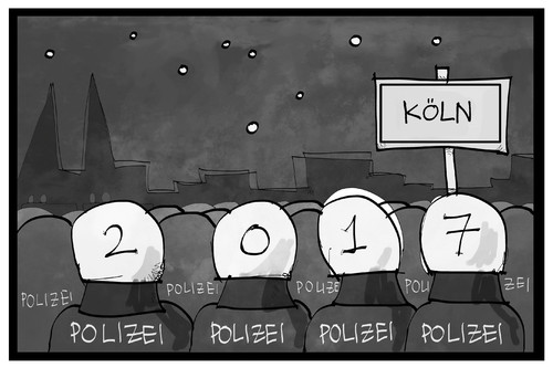 Cartoon: Silvester in Köln (medium) by Kostas Koufogiorgos tagged karikatur,koufogiorgos,illustration,cartoon,koeln,silvester,feier,2017,jahreswechsel,polizei,sicherheit,hundertschaft,karikatur,koufogiorgos,illustration,cartoon,koeln,silvester,feier,2017,jahreswechsel,polizei,sicherheit,hundertschaft