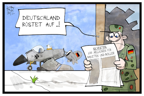 Cartoon: Silvesterfeuerwerk (medium) by Kostas Koufogiorgos tagged karikatur,koufogiorgos,illustration,cartoon,silvester,feuerwerk,rakete,rüstung,bundeswehr,aufrüsten,soldat,investition,feier,jahreswechsel,karikatur,koufogiorgos,illustration,cartoon,silvester,feuerwerk,rakete,rüstung,bundeswehr,aufrüsten,soldat,investition,feier,jahreswechsel