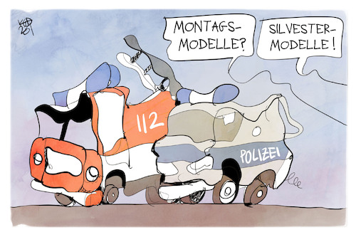 Cartoon: Silvestermodelle (medium) by Kostas Koufogiorgos tagged karikatur,koufogiorgos,silvester,feuerwehr,polizei,böller,montagsmodell,einsatzwagen,karikatur,koufogiorgos,silvester,feuerwehr,polizei,böller,montagsmodell,einsatzwagen