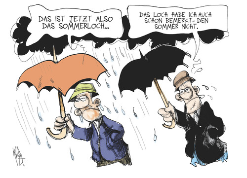 Cartoon: Sommerloch (medium) by Kostas Koufogiorgos tagged sommerloch,politik,wetter,regen,karikatur,kostas,koufogiorgos