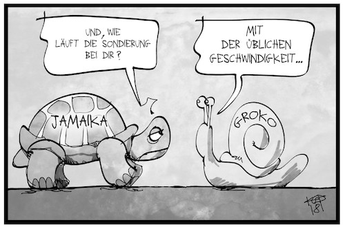 Cartoon: Sondierungsgespräche (medium) by Kostas Koufogiorgos tagged karikatur,koufogiorgos,illustration,cartoon,sondierung,gespraeche,langsam,schnecke,schildkröte,politik,regierungsbildung,karikatur,koufogiorgos,illustration,cartoon,sondierung,gespraeche,langsam,schnecke,schildkröte,politik,regierungsbildung