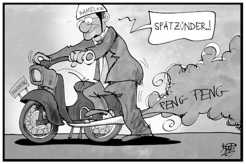 Cartoon: Spätzünder Ramelow (medium) by Kostas Koufogiorgos tagged karikatur,koufogiorgos,illustration,cartoon,ramelow,schwalbe,moped,fehlzündung,spätzünder,mp,ministerpräsident,fehlstart,karikatur,koufogiorgos,illustration,cartoon,ramelow,schwalbe,moped,fehlzündung,spätzünder,mp,ministerpräsident,fehlstart