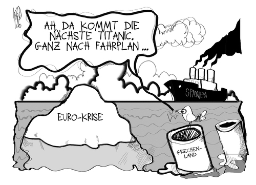 Cartoon: Spanien (medium) by Kostas Koufogiorgos tagged euro,eisberg,titanic,griechenland,spanien,karikatur,europa,wirtschaft,schiff,krise,schulden,kostas,koufogiorgos,spanien,griechenland,titanic,eisberg,euro,schulden