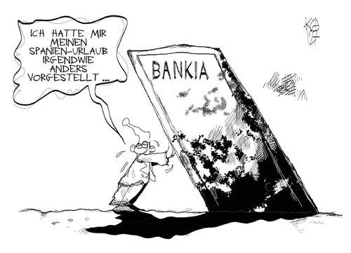 Cartoon: Spanische Banken (medium) by Kostas Koufogiorgos tagged spanien,bank,urlaub,michel,efsf,hilfe,stütze,euro,schulden,krise,wirtschaft,karikatur,kostas,koufogiorgos,spanien,bank,urlaub,efsf,hilfe,stütze,euro,schulden