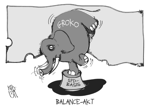 Cartoon: SPD-Basis (medium) by Kostas Koufogiorgos tagged koufogiorgos,karikatur,groko,koalition,koalitionsvertrag,balance,elefant,basis,spd,spd,basis,elefant,balance,koalitionsvertrag,koalition,groko,karikatur,koufogiorgos