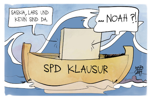 Cartoon: SPD-Klausurtagung (medium) by Kostas Koufogiorgos tagged karikatur,koufogiorgos,spd,arche,esken,klingbeil,kühnert,meer,partei,klausur,karikatur,koufogiorgos,spd,arche,esken,klingbeil,kühnert,meer,partei,klausur