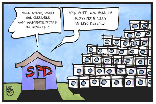 Cartoon: SPD (medium) by Kostas Koufogiorgos tagged karikatur,koufogiorgos,illustration,cartoon,spd,partei,sozialdemokraten,waschmaschine,bestellung,unterschrift,fehler,irrtum,karikatur,koufogiorgos,illustration,cartoon,spd,partei,sozialdemokraten,waschmaschine,bestellung,unterschrift,fehler,irrtum