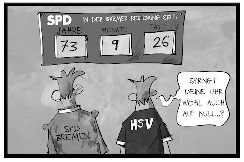 Cartoon: SPD Bremen (medium) by Kostas Koufogiorgos tagged karikatur,koufogiorgos,illustration,cartoon,spd,bremen,hsv,uhr,zeit,regierung,sozialdemokraten,sport,bundesliga,karikatur,koufogiorgos,illustration,cartoon,spd,bremen,hsv,uhr,zeit,regierung,sozialdemokraten,sport,bundesliga