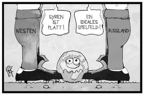 Cartoon: Spielfeld Syrien (medium) by Kostas Koufogiorgos tagged karikatur,koufogiorgos,illustration,cartoon,syrien,spielfeld,westen,russland,fussball,krieg,konflikt,welt,kugel,globus,spielball,austragungsort,karikatur,koufogiorgos,illustration,cartoon,syrien,spielfeld,westen,russland,fussball,krieg,konflikt,welt,kugel,globus,spielball,austragungsort