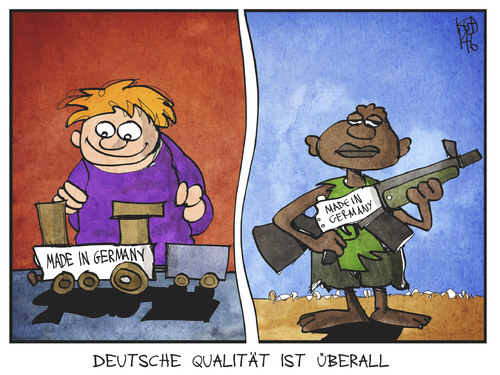 Cartoon: Spielzeug made in Germany (medium) by Kostas Koufogiorgos tagged karikatur,koufogiorgos,illustration,cartoon,waffen,export,rüstung,kind,spielzeug,kindersoldat,made,in,germany,wirtschaft,karikatur,koufogiorgos,illustration,cartoon,waffen,export,rüstung,kind,spielzeug,kindersoldat,made,in,germany,wirtschaft