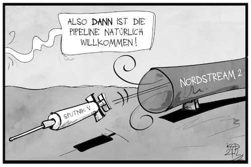 Cartoon: Sputnik V und Nordstream 2 (medium) by Kostas Koufogiorgos tagged karikatur,koufogiorgos,illustration,cartoon,sputnik,nordstream,russland,gas,pipeline,impfstoff,corona,pandemie,karikatur,koufogiorgos,illustration,cartoon,sputnik,nordstream,russland,gas,pipeline,impfstoff,corona,pandemie