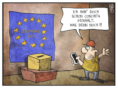 Cartoon: Start zur Europawahl (medium) by Kostas Koufogiorgos tagged karikatur,koufogiorgos,illustration,cartoon,europa,europawahl,conchita,esc,eurovision,abstimmung,wahlurne,wähler,bürger,politik,demokratie,karikatur,koufogiorgos,illustration,cartoon,europa,europawahl,conchita,esc,eurovision,abstimmung,wahlurne,wähler,bürger,politik,demokratie