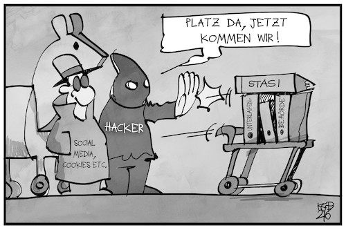 Cartoon: Stasi-Unterlagenbehörde (medium) by Kostas Koufogiorgos tagged karikatur,koufogiorgos,illustration,cartoon,stasi,unterlagenbehörde,ddr,social,media,überwachung,cookies,internet,digitalisierung,trojaner,hacker,karikatur,koufogiorgos,illustration,cartoon,stasi,unterlagenbehörde,ddr,social,media,überwachung,cookies,internet,digitalisierung,trojaner,hacker