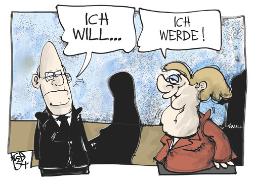 Cartoon: Steinbrück und Merkel (medium) by Kostas Koufogiorgos tagged steinbrück,merkel,spd,parteitag,kanzler,bundestagswahl,karikatur,kostas,koufogiorgos,steinbrück,merkel,spd,parteitag,kanzler,bundestagswahl,karikatur,kostas,koufogiorgos