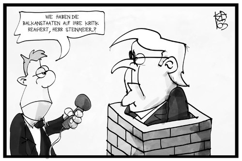 Cartoon: Steinmeier übt Kritik (medium) by Kostas Koufogiorgos tagged steinmeier,kritisiert,die,flüchtlingspolitik,der,balkanstaaten,steinmeier,kritisiert,die,flüchtlingspolitik,der,balkanstaaten