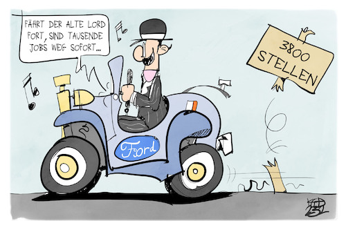 Cartoon: Stellenabbau bei Ford (medium) by Kostas Koufogiorgos tagged karikatur,koufogiorgos,ford,stellenabbau,arbeitsplätze,job,erhardt,auto,automobilindustrie,lied,arbeit,wirtschaft,karikatur,koufogiorgos,ford,stellenabbau,arbeitsplätze,job,erhardt,auto,automobilindustrie,lied,arbeit,wirtschaft