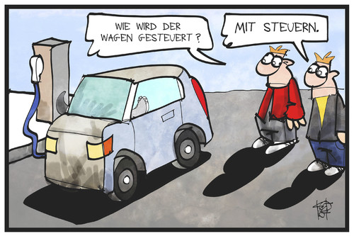 Cartoon: Steuern für E-Autos (medium) by Kostas Koufogiorgos tagged karikatur,koufogiorgos,illustration,cartoon,eauto,auto,elektro,steuergeld,steuern,kaufpraemie,geld,automobil,elektromobilität,karikatur,koufogiorgos,illustration,cartoon,eauto,auto,elektro,steuergeld,steuern,kaufpraemie,geld,automobil,elektromobilität