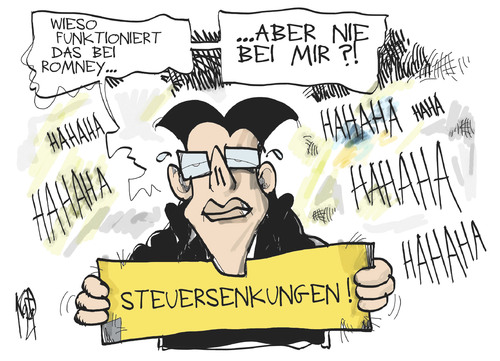 Cartoon: Steuersenkungen! (medium) by Kostas Koufogiorgos tagged koufogiorgos,kostas,karikatur,usa,wirtschaft,fdp,steuersenkungen,rösler,obama,duell,tv,romney,mitt,mitt,romney,tv,duell,obama,rösler,steuersenkungen,fdp,wirtschaft,usa,karikatur,kostas,koufogiorgos