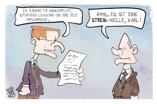 Cartoon: Streikwelle (medium) by Kostas Koufogiorgos tagged karikatur,koufogiorgos,lauterbach,scholz,welle,massnahmen,lockdown,impfen,maskenpflicht,karikatur,koufogiorgos,lauterbach,scholz,welle,massnahmen,lockdown,impfen,maskenpflicht