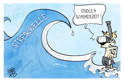 Cartoon: Streikwelle und Sommerzeit (medium) by Kostas Koufogiorgos tagged karikatur,koufogiorgos,sommerzeit,streik,welle,taucher,schnorcheln,karikatur,koufogiorgos,sommerzeit,streik,welle,taucher,schnorcheln