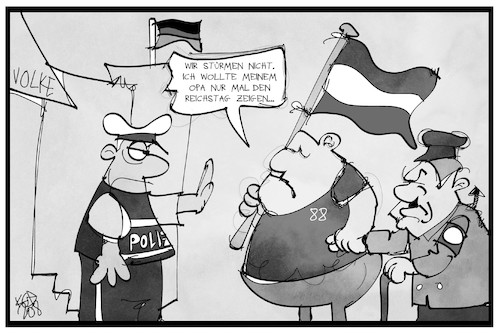 Cartoon: Sturm auf Berlin (medium) by Kostas Koufogiorgos tagged karikatur,koufogiorgos,illustration,cartoon,berlin,reichstag,bundestag,neonazi,rechtsextremismus,geschichte,hitler,touristen,polizei,demonstration,reichsflagge,karikatur,koufogiorgos,illustration,cartoon,berlin,reichstag,bundestag,neonazi,rechtsextremismus,geschichte,hitler,touristen,polizei,demonstration,reichsflagge