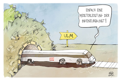 Cartoon: Stuttgart 21 (medium) by Kostas Koufogiorgos tagged karikatur,koufogiorgos,stuttgart,21,kosten,geld,ulm,bahn,neubaustrecke,karikatur,koufogiorgos,stuttgart,21,kosten,geld,ulm,bahn,neubaustrecke