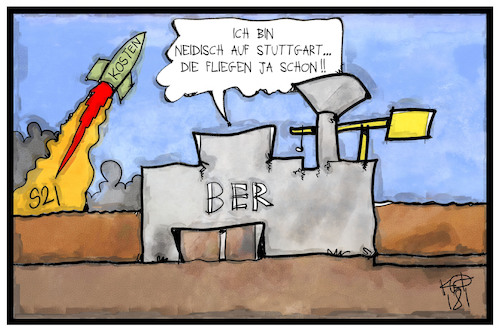 Cartoon: Stuttgart 21 fliegt (medium) by Kostas Koufogiorgos tagged karikatur,koufogiorgos,illustration,cartoon,stuttgart,21,s21,kosten,explosion,rakete,ber,flughafen,grossprojekt,bahnhof,infrastruktur,baustelle,neid,geld,wirtschaft,steuern,karikatur,koufogiorgos,illustration,cartoon,stuttgart,21,s21,kosten,explosion,rakete,ber,flughafen,grossprojekt,bahnhof,infrastruktur,baustelle,neid,geld,wirtschaft,steuern