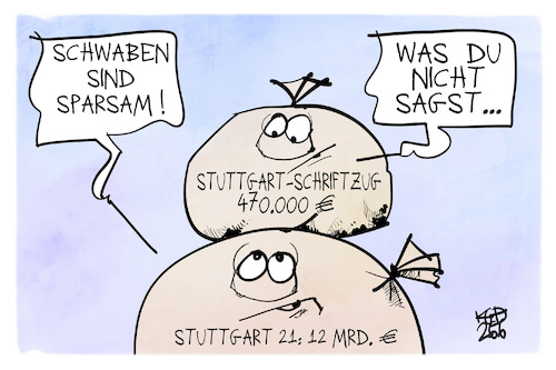 Cartoon: Stuttgart (medium) by Kostas Koufogiorgos tagged karikatur,koufogiorgos,stuttgart,geld,geldsack,21,bahnhof,schriftzug,karikatur,koufogiorgos,stuttgart,geld,geldsack,21,bahnhof,schriftzug