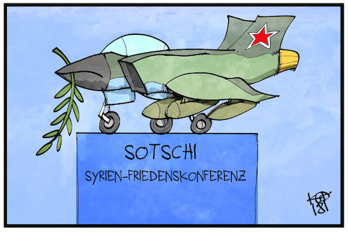 Cartoon: Syrien-Friedenskonferenz (medium) by Kostas Koufogiorgos tagged karikatur,koufogiorgos,illustration,cartoon,putin,russland,syrien,friedenskonferenz,friedenstaube,kampfjet,flugzeug,luftwaffe,sotschi,krieg,konflikt,karikatur,koufogiorgos,illustration,cartoon,putin,russland,syrien,friedenskonferenz,friedenstaube,kampfjet,flugzeug,luftwaffe,sotschi,krieg,konflikt