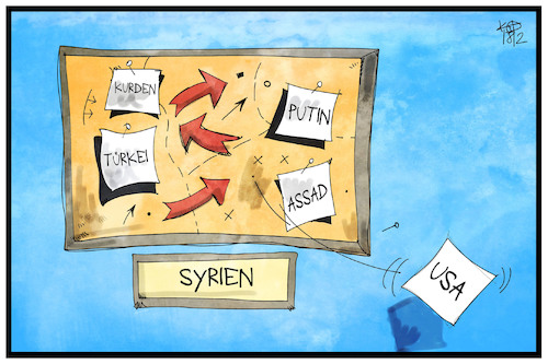 Cartoon: Syrien-Strategie (medium) by Kostas Koufogiorgos tagged karikatur,koufogiorgos,illustration,cartoon,syrien,abzug,truppen,armee,militär,erdogan,putin,usa,krieg,konflikt,strategie,karikatur,koufogiorgos,illustration,cartoon,syrien,abzug,truppen,armee,militär,erdogan,putin,usa,krieg,konflikt,strategie