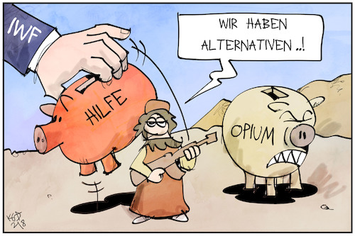 Cartoon: Taliban (medium) by Kostas Koufogiorgos tagged karikatur,koufogiorgos,illustration,cartoon,taliban,sparschwein,iwf,finanzen,geld,drogen,opium,karikatur,koufogiorgos,illustration,cartoon,taliban,sparschwein,iwf,finanzen,geld,drogen,opium