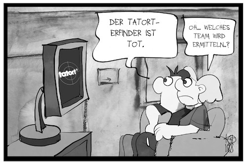 Cartoon: Tatort-Ermittlung (medium) by Kostas Koufogiorgos tagged karikatur,koufogiorgos,illustration,cartoon,tatort,erfinder,wdr,witte,ermittler,team,ard,fernsehen,krimi,tradition,zuschauer,medien,spielfilm,karikatur,koufogiorgos,illustration,cartoon,tatort,erfinder,wdr,witte,ermittler,team,ard,fernsehen,krimi,tradition,zuschauer,medien,spielfilm