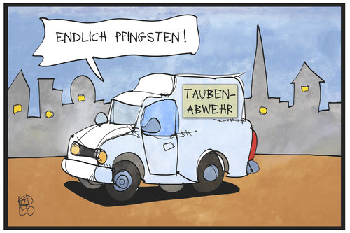 Cartoon: Taubenabwehr (medium) by Kostas Koufogiorgos tagged karikatur,koufogiorgos,illustration,cartoon,taube,taubenabwehr,heiliger,geist,christentum,pfingsten,feiertag,unternehmer,kammerjäger,arbeit,geschäft,karikatur,koufogiorgos,illustration,cartoon,taube,taubenabwehr,heiliger,geist,christentum,pfingsten,feiertag,unternehmer,kammerjäger,arbeit,geschäft