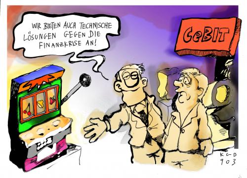 Cartoon: Technische Lösungen (medium) by Kostas Koufogiorgos tagged cebit,technik,finanzkrise,merkel,eroeffnung,bandit,slot,machine,spielautomat,geld,wirtschaft,kostas,koufogiorgos,cebit,technik,finanzkrise,angela merkel,eröffnung,spielautomat,geld,wirtschaft,finanzen,glücksspiel,wirtschaftskrise,lösung,entwicklung,fortschritt,technologie,angela,merkel