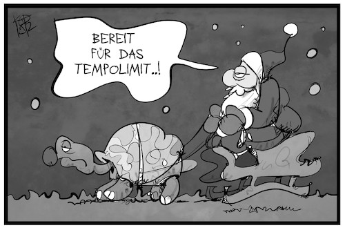 Cartoon: Tempolimit (medium) by Kostas Koufogiorgos tagged karikatur,koufogiorgos,illustration,cartoon,tempo,limit,autobahn,weihnachtsmann,schildkröte,langsamkeit,fahren,verkehr,schlitten,mobilität,geschwindigkeit,karikatur,koufogiorgos,illustration,cartoon,tempo,limit,autobahn,weihnachtsmann,schildkröte,langsamkeit,fahren,verkehr,schlitten,mobilität,geschwindigkeit